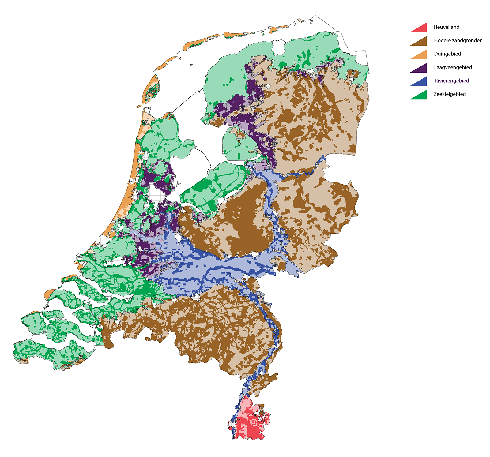 Kaart met verschillende landschapstypes